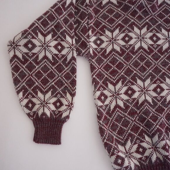 Vintage '90s Impulse Maroon White Snowflake Argyle Knit Crewneck Sweater Large - Picture 8 of 9